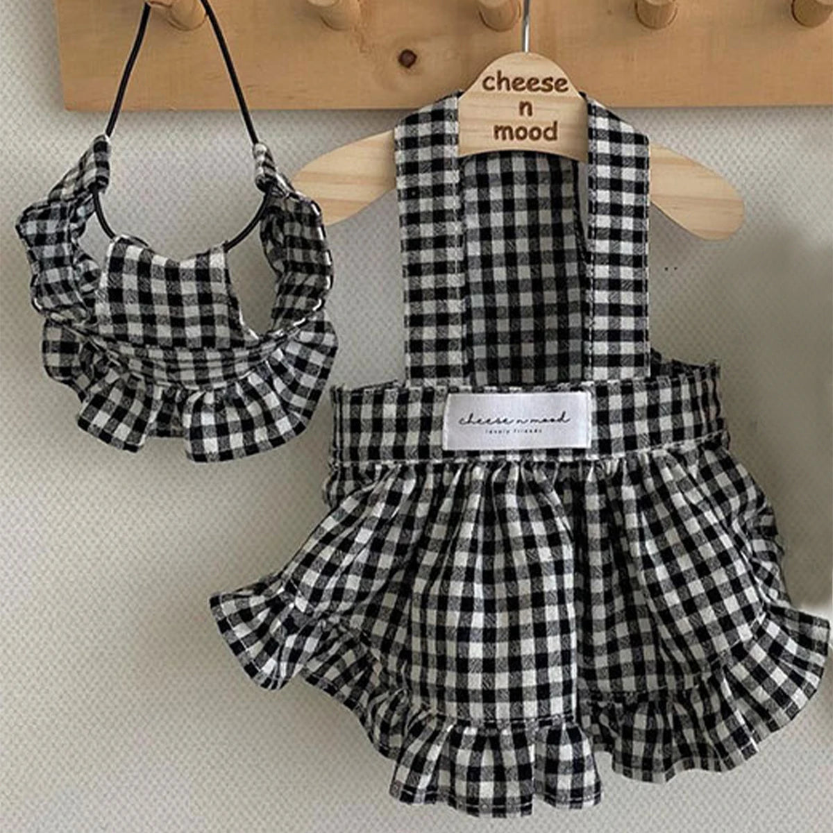 Dog Plaid Dress with Hat – Black & White Summer Outfit for Small Dogs and Puppies