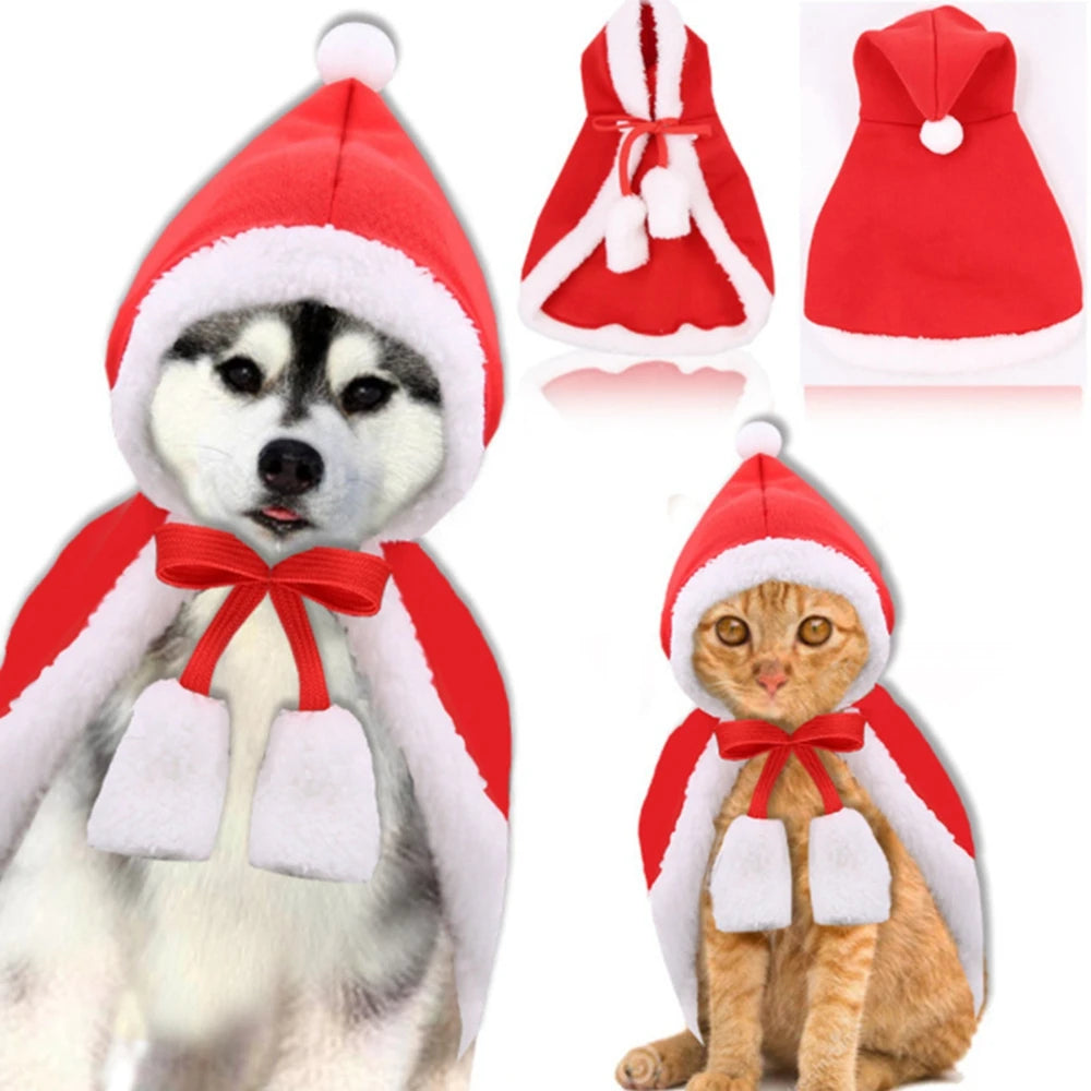 Christmas Pet Cloak – Santa & Elk Cosplay Hoodie Costume for Cats & Small Dogs