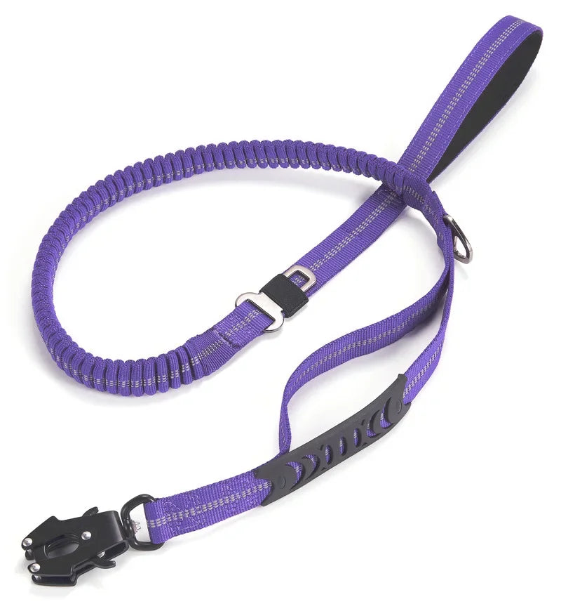 Reflective Shock-Absorbing Tactical Bungee Dog Leash with Car Seatbelt Clip – Heavy Duty No-Pull Leash for Large Dogs
