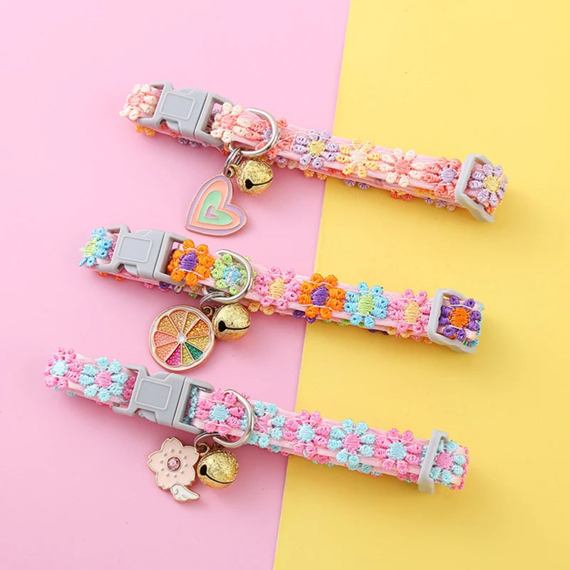 Adjustable Pet Collar with Bell – Colorful Cartoon Footprint Design for Puppies, Dogs & Cats