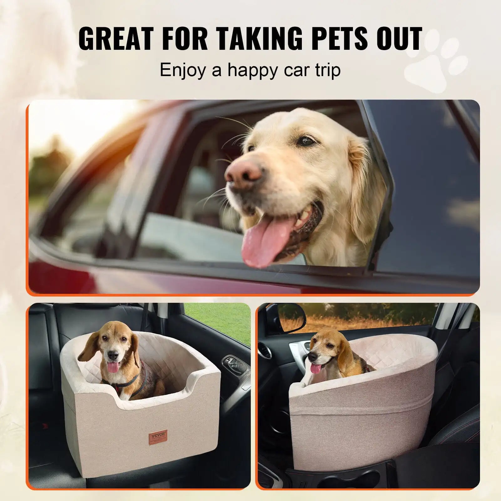 Dog Booster Car Seat – Pet Car Seat for Small & Medium Dogs up to 55 lbs | Travel Safety Carrier (Brown)