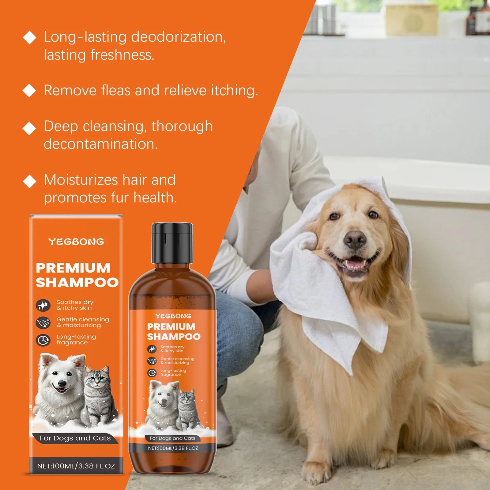 Natural Pet Shampoo for Dogs & Cats – Odor Control & Flea Repellent with Coconut Oil Formula