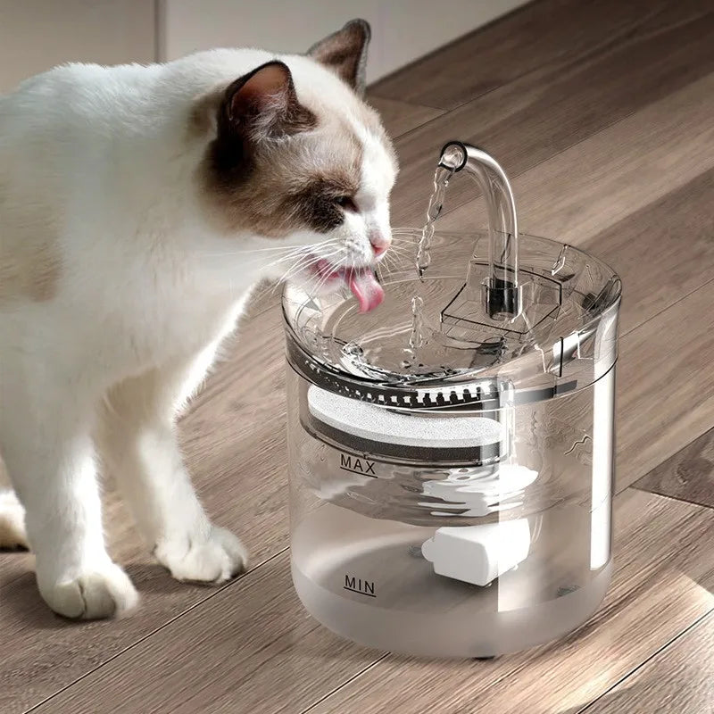 Smart Pet Water Dispenser – 1.8L Transparent Cat & Dog Drinking Fountain with Faucet & Filter Feeder