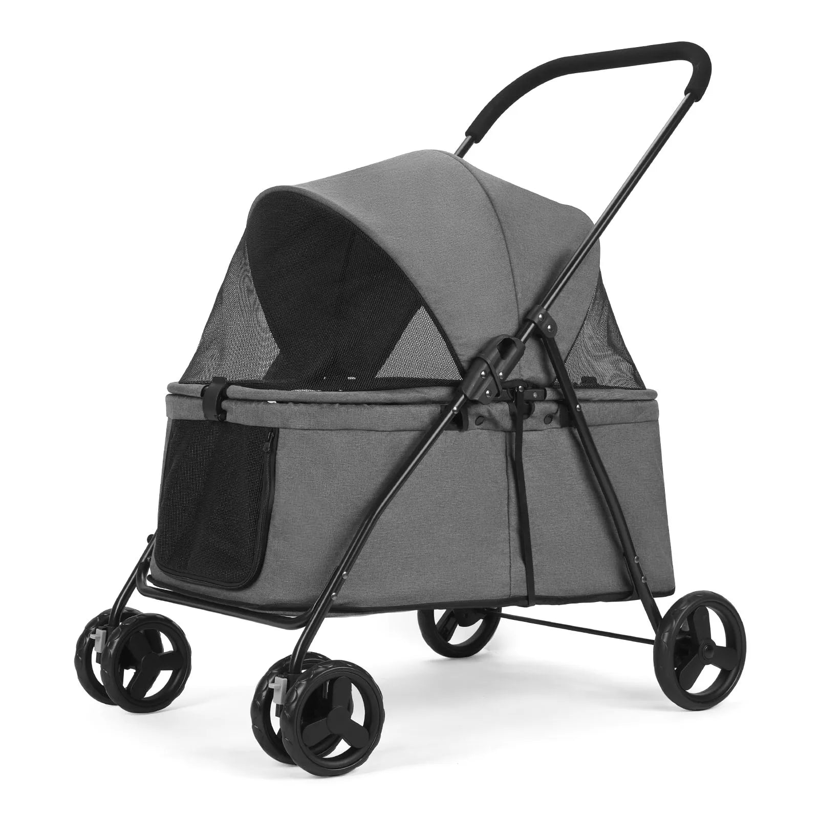 Wedyvko Luxury 80 lbs Pet Stroller – 4-Wheel Foldable Dog Stroller with Brakes, Dark Grey