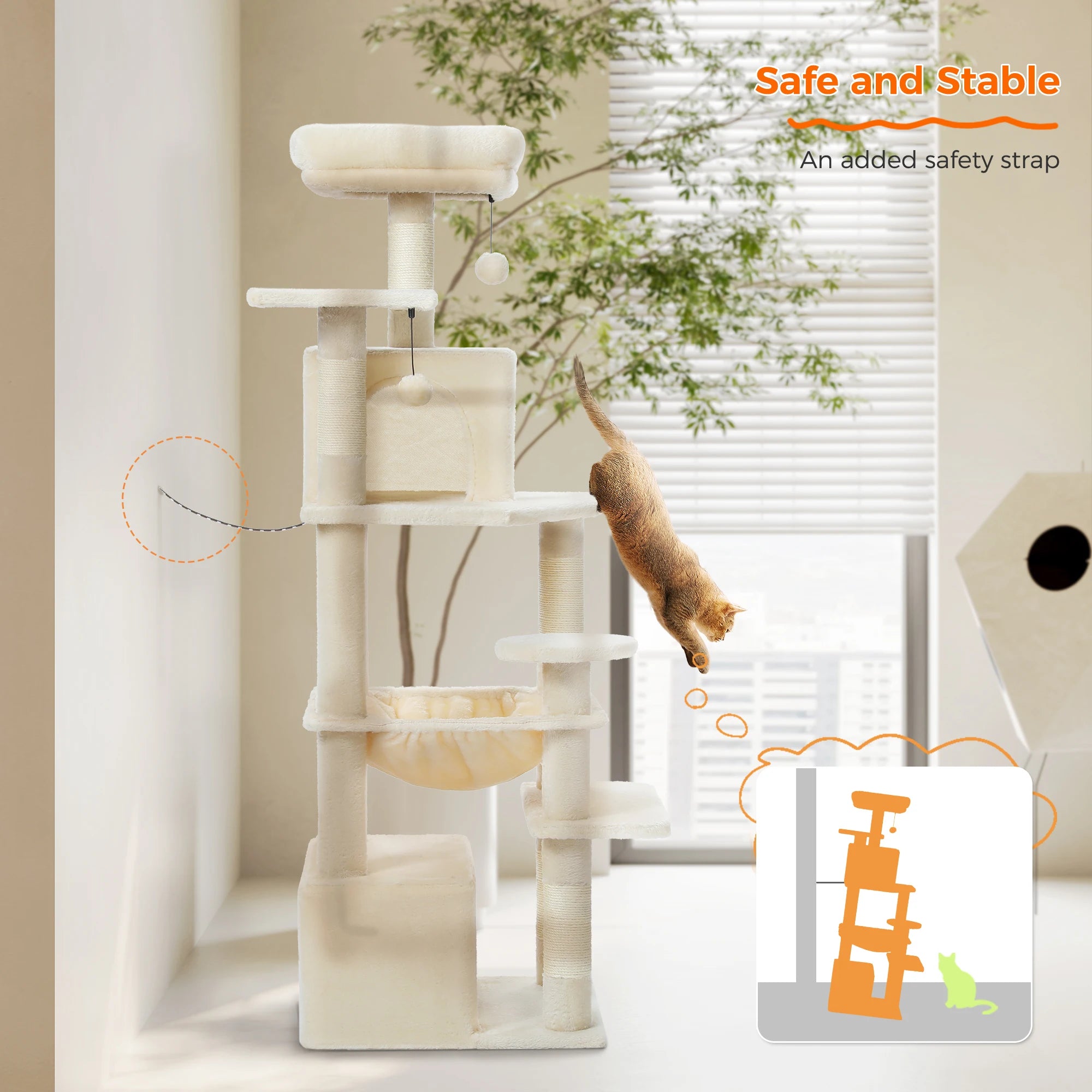 6-Level Multi-Cat Tree Tower with Dual Condos, Double Top Perches, Hammock & 5 Scratching Posts