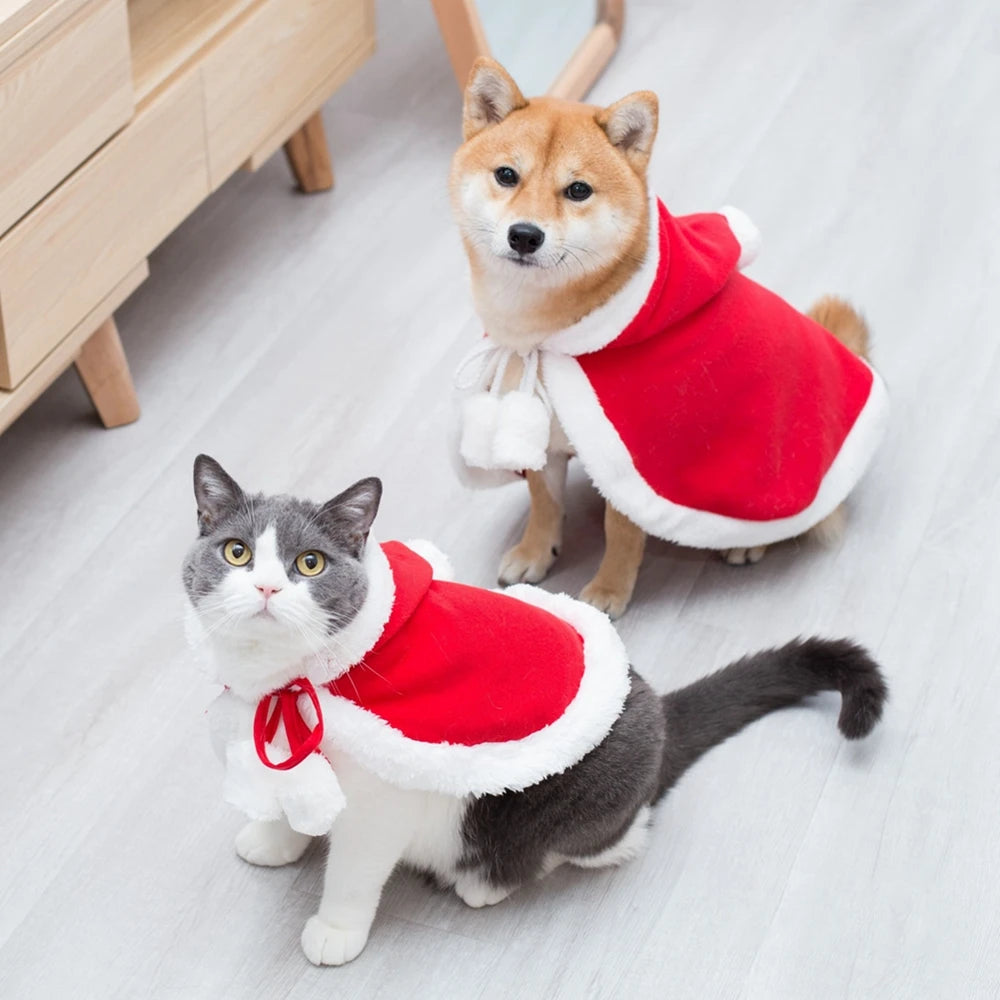 Christmas Pet Cloak – Santa & Elk Cosplay Hoodie Costume for Cats & Small Dogs