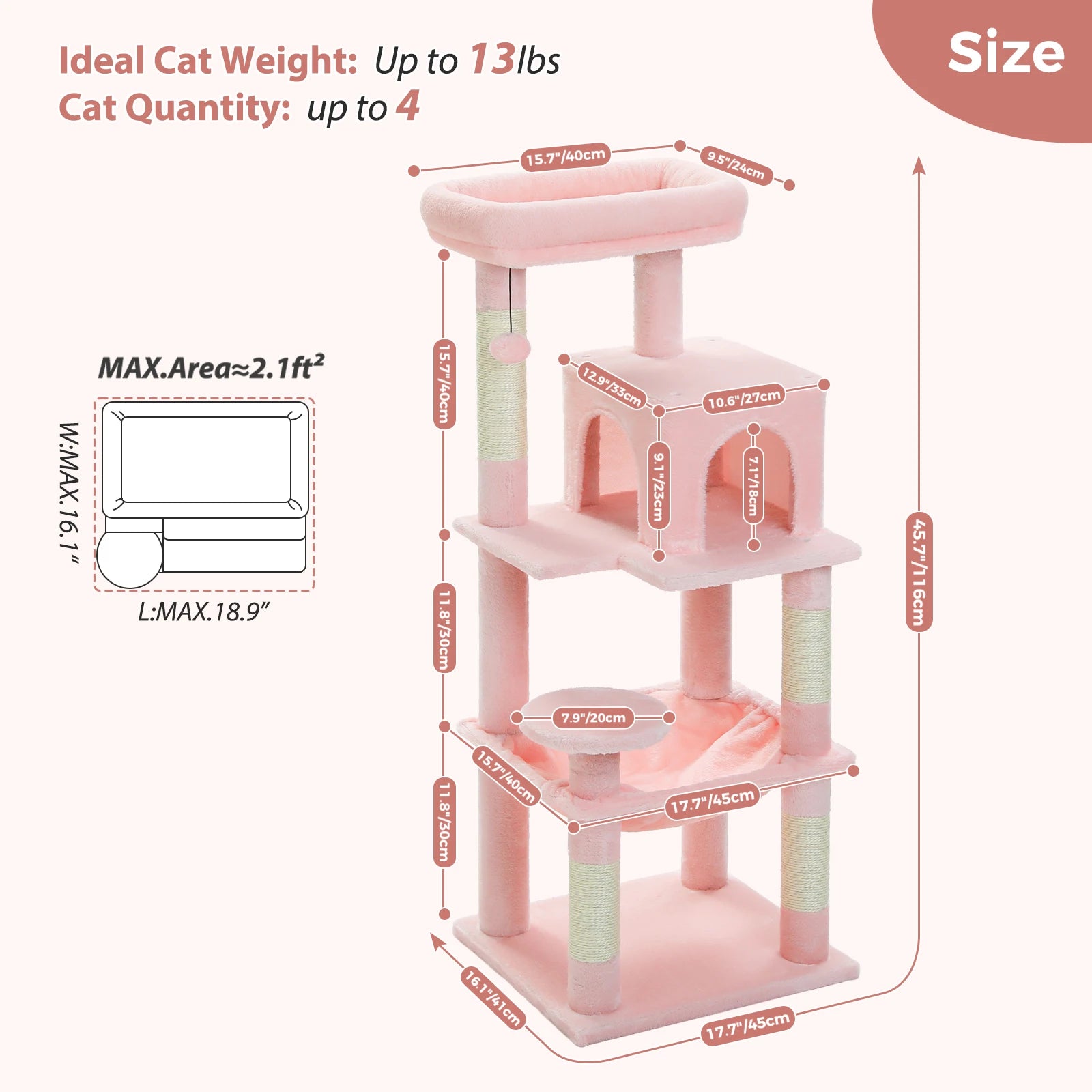 Adjustable Floor-to-Ceiling Cat Tree Tower – Tall Indoor Cat Furniture with Hammock, Cozy Condo & Sisal Scratching Posts