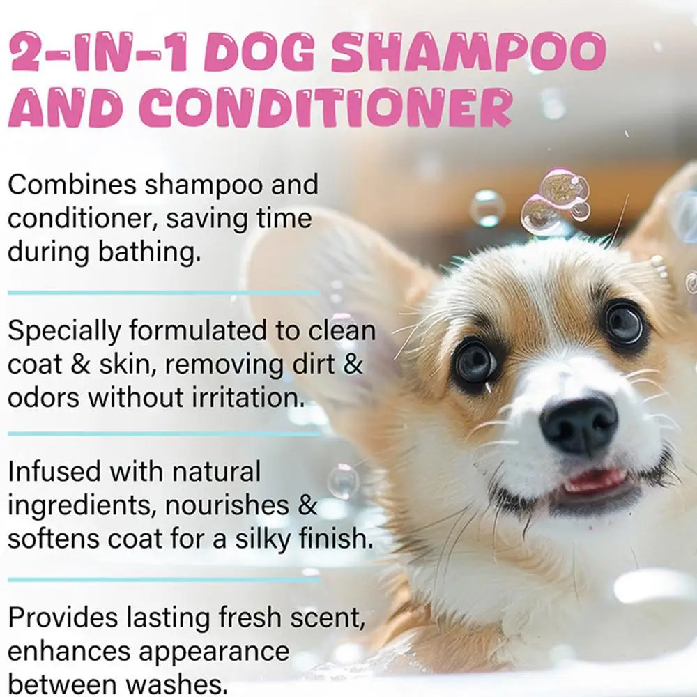 2-in-1 Dog Shampoo & Conditioner – Odor Remover for Puppies | Rich Foam & Long-Lasting Fragrance | Gentle All-in-One Pet Wash