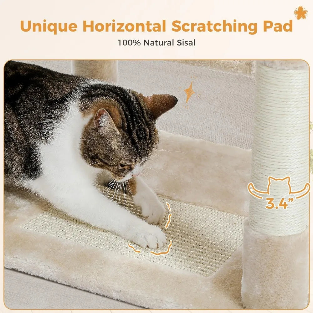 Large Cat Tree Tower with Dual Condos & Scratching Posts – for Large Cats