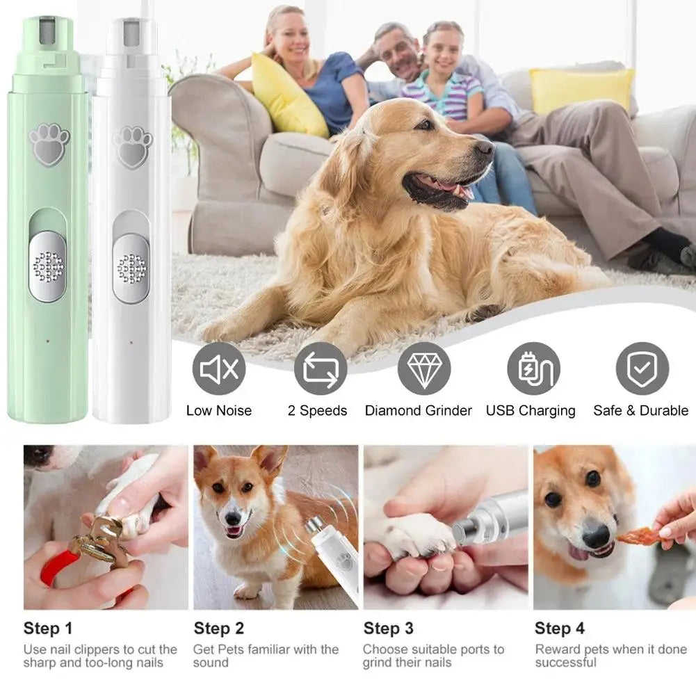 Electric Dog Nail Grinder – USB Rechargeable Pet Nail Clipper & Trimmer with Polisher Wheel for Dogs & Cats
