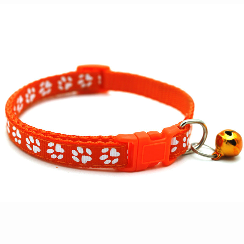 Adjustable Pet Collar with Bell – Colorful Cartoon Footprint Dog & Cat Collar for Puppies and Kittens