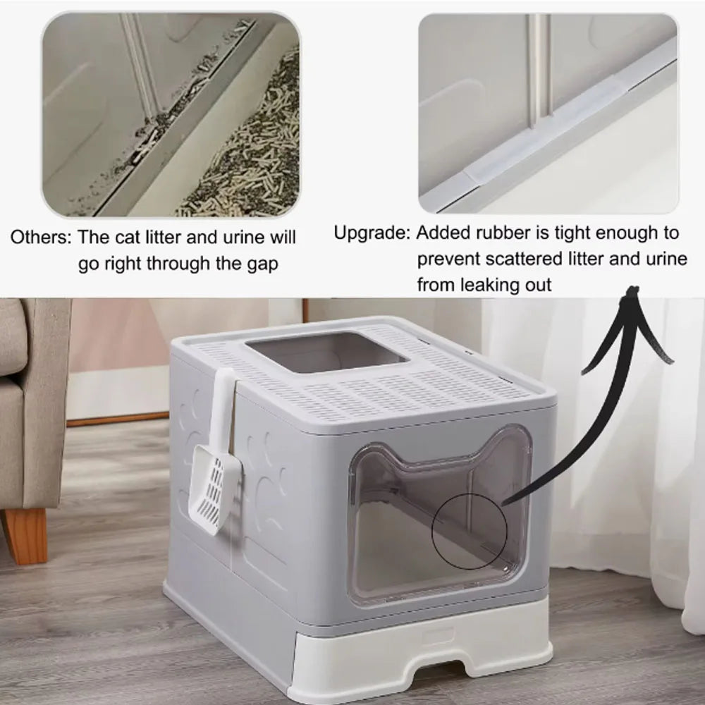 Convenient Foldable Cat Litter Box – Drawer-Style Design with Scooper for Easy Waste Management