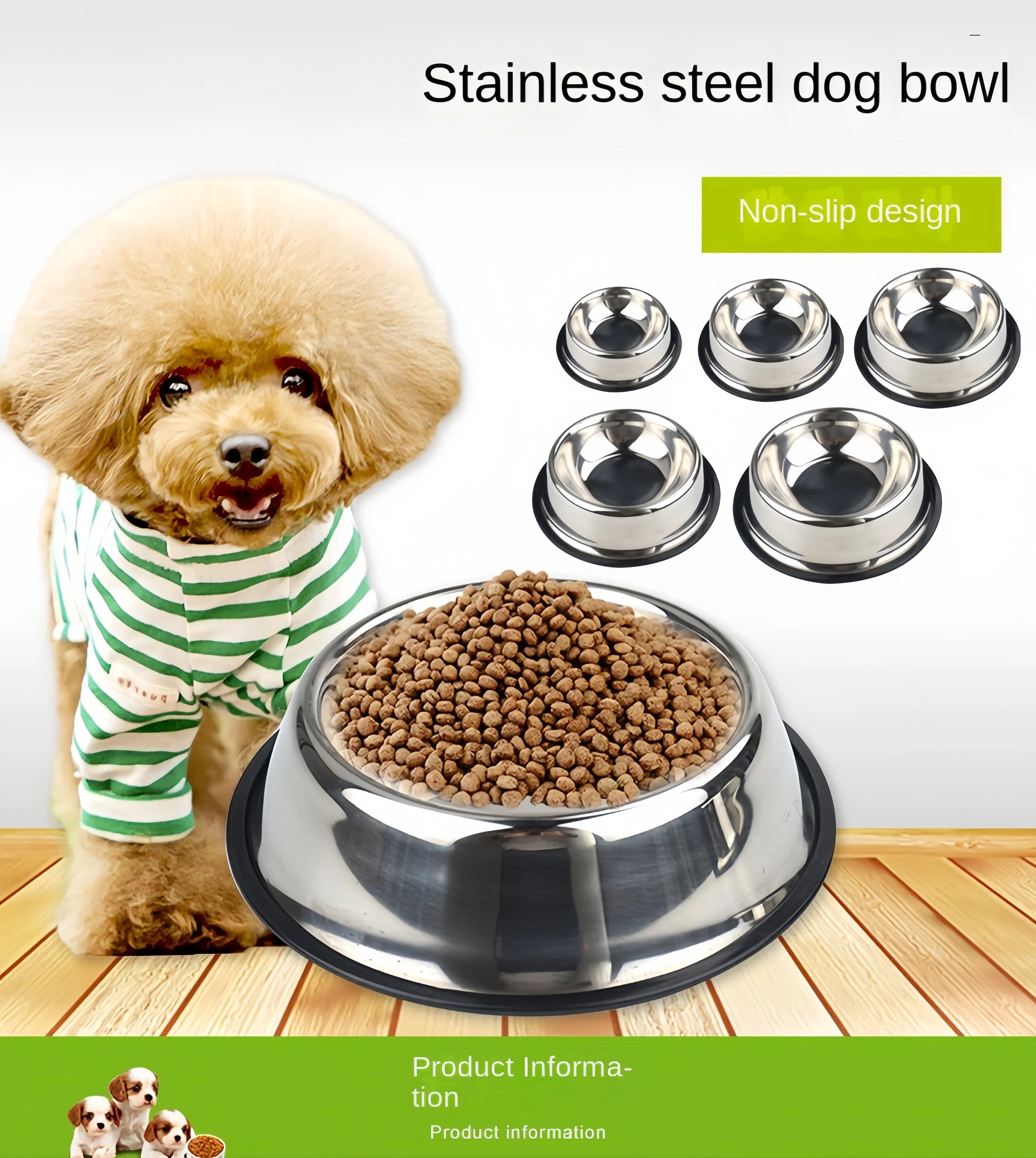 Stainless Steel Pet Bowl – Durable Feeding & Water Dish for Dogs & Cats (6 Sizes)