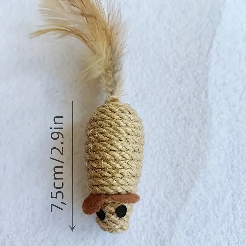 Sisal Mouse Cat Toy – Bite-Resistant Plush Mice for Interactive Play (1 or 4 Pack)