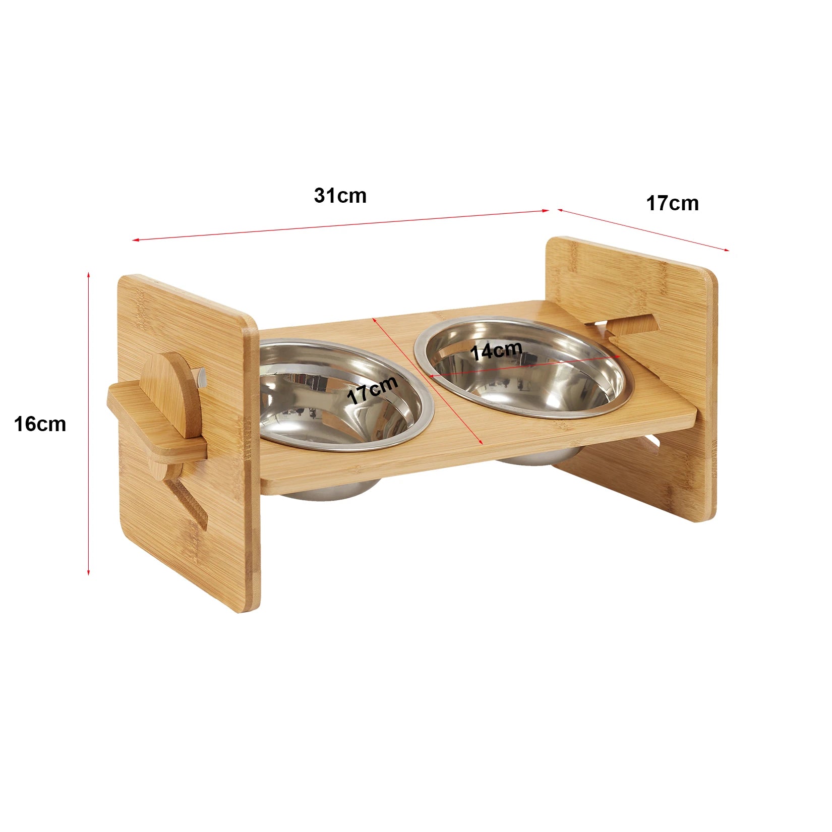 Adjustable Wooden Raised Cat Bowls – Bamboo Stand with Stainless Steel Dishes