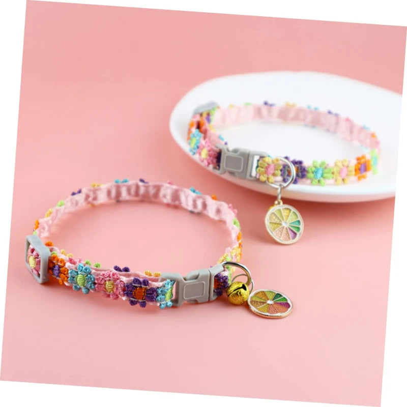 Adjustable Pet Collar with Bell – Colorful Cartoon Footprint Design for Puppies, Dogs & Cats