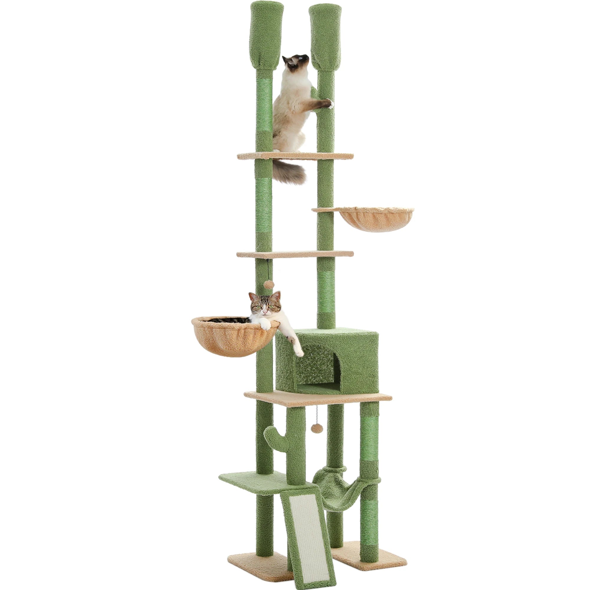 Adjustable Floor-to-Ceiling Cat Tree Tower – Tall Indoor Cat Furniture with Hammock, Cozy Condo & Sisal Scratching Posts