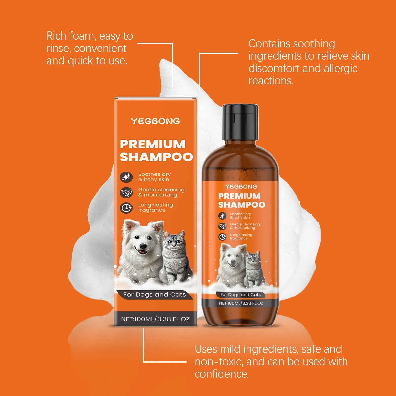 Natural Pet Shampoo for Dogs & Cats – Odor Control & Flea Repellent with Coconut Oil Formula