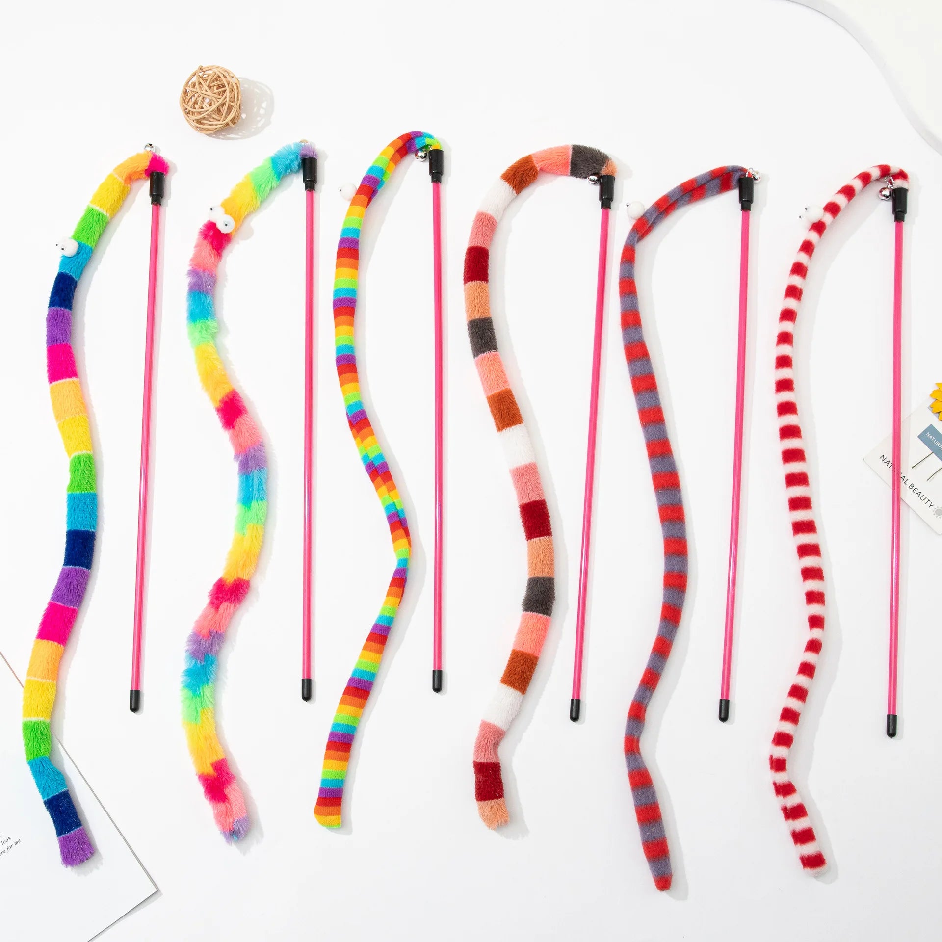 Caterpillar Cat Teaser Wand – Colorful Feather Toy for Interactive Play
