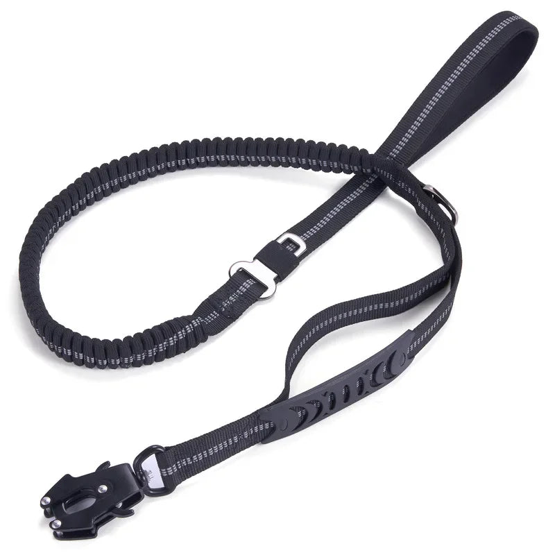 Reflective Shock-Absorbing Tactical Bungee Dog Leash with Car Seatbelt Clip – Heavy Duty No-Pull Leash for Large Dogs