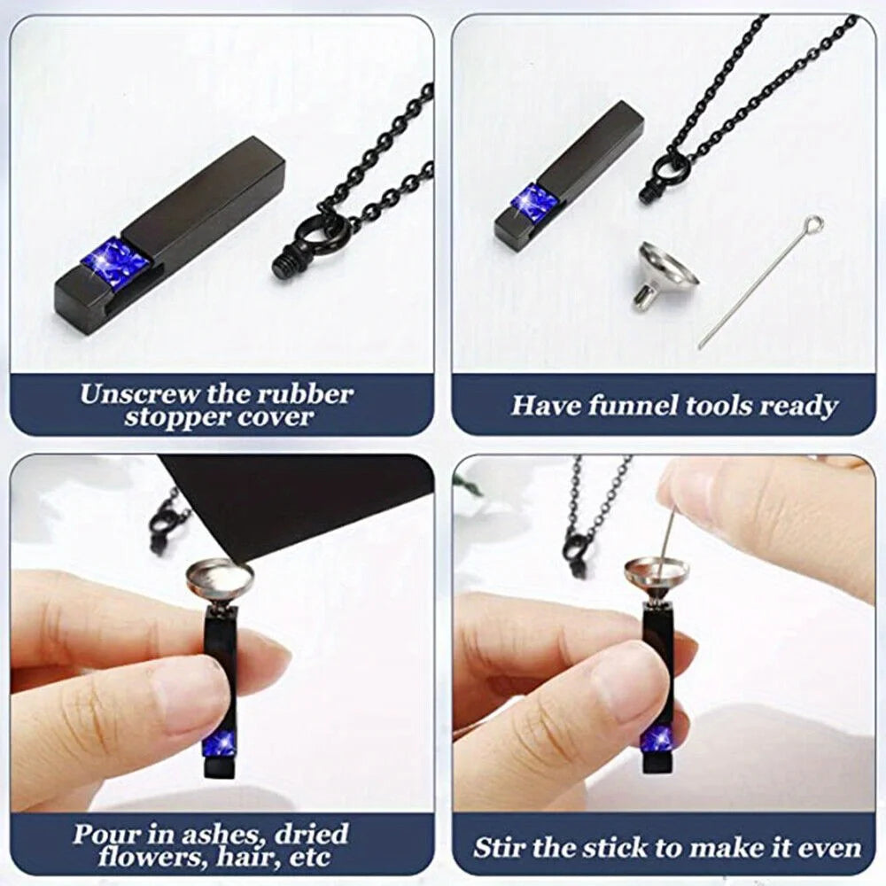 Stone Cremation Urn Cube Necklace – Memorial Ashes Pendant Keepsake Jewelry for Pets, Babies & Loved Ones (22” Chain)