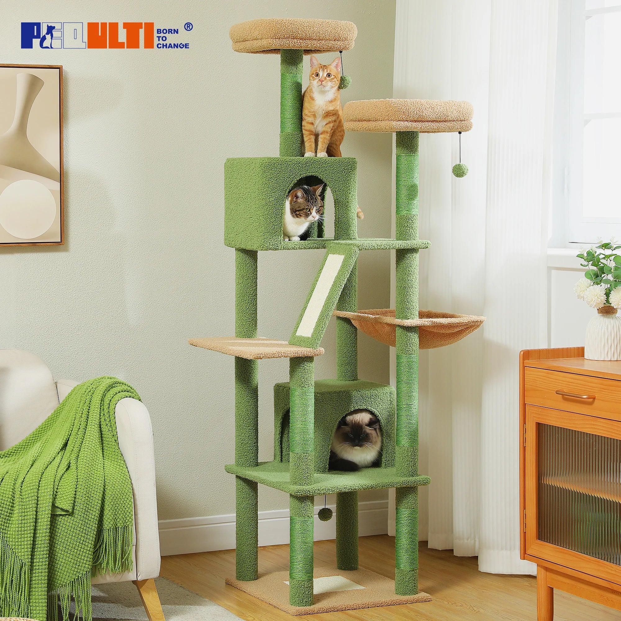 Large Multi-Level Cat Tree Tower – Tall Plush Indoor Cat Condo with Scratching Posts, Perches, Caves & Boards
