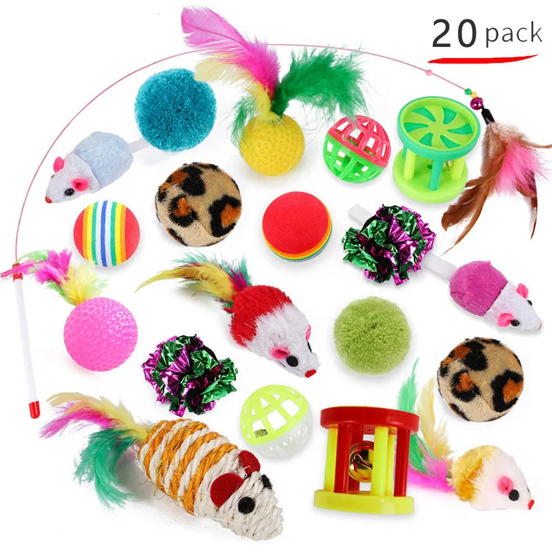 Kitten Toys Variety Pack – Cat Toy Set with Funny Wand, Sisal Mouse, Bell Balls & Interactive Cat Supplies