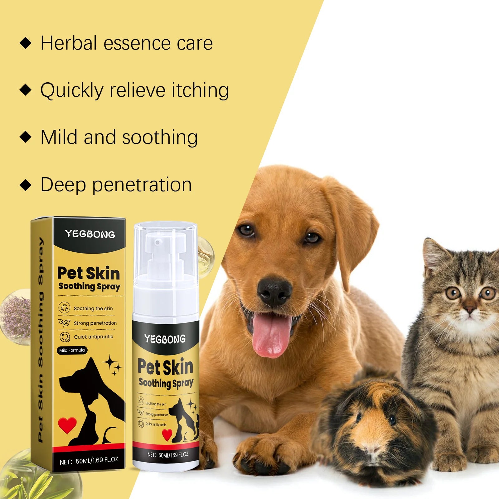 Pet Skin Care Spray – Relieves Itching & Discomfort, Flea & Lice Control, Wound Care for Dogs & Cats, Portable Grooming Spray