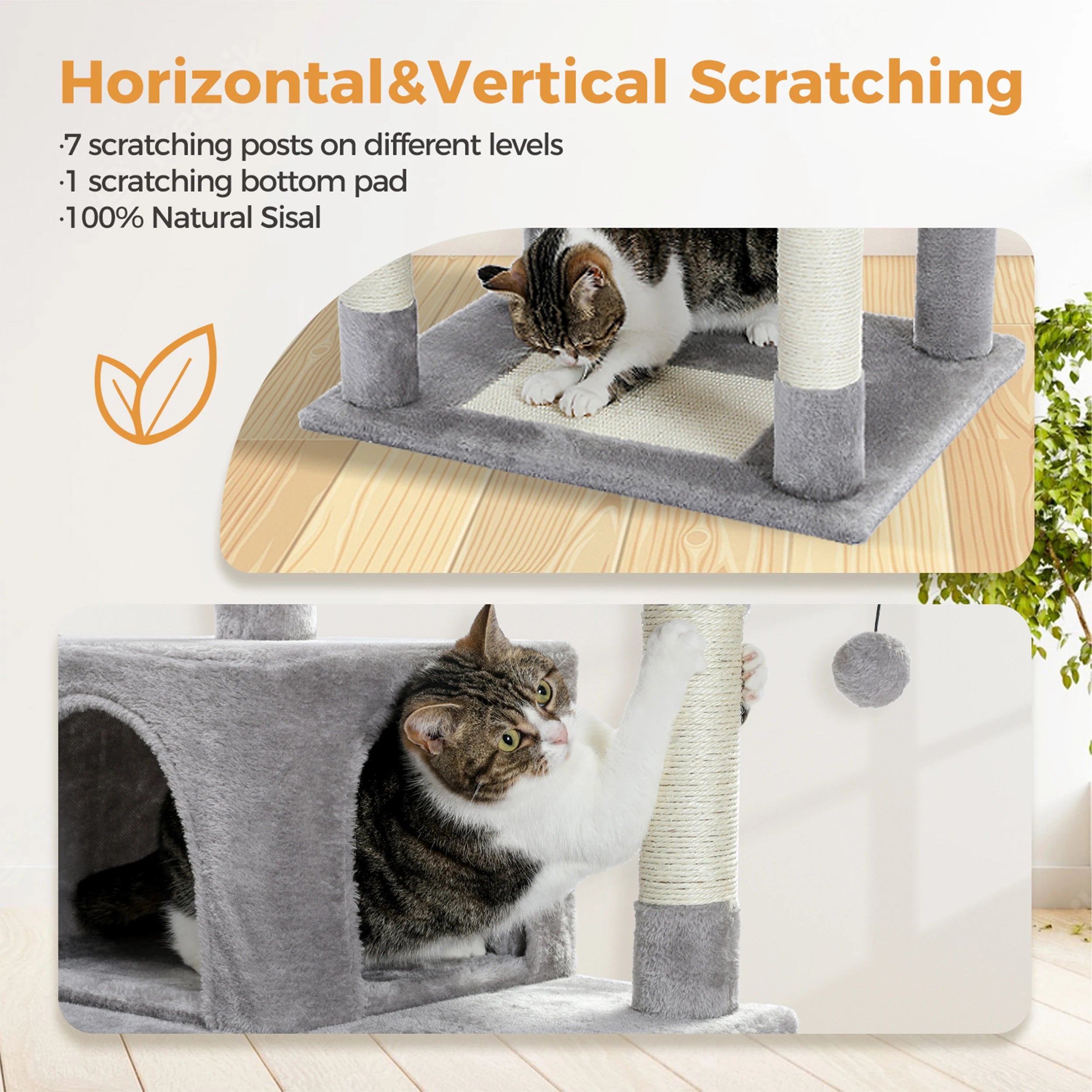 Large Multi-Level Cat Tree Tower – Tall Plush Indoor Cat Condo with Scratching Posts, Perches, Caves & Boards