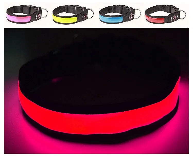 LED Glowing Dog Collar – USB Rechargeable Adjustable Flashing Safety Night Light for Small, Medium & Large Dogs
