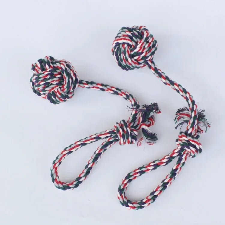 1PC Braided Cotton Rope Ball Dog Toy – Durable Knot Chew Toy for Puppies & Small Dogs | Teeth Cleaning & Interactive Play
