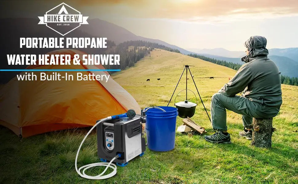 Portable Propane Water Heater & Shower Pump – Outdoor Hot Water System with LCD & Built-In Battery