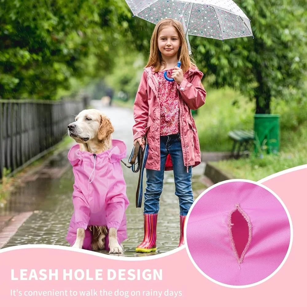 Waterproof 4-Leg Pet Rain Jacket with Leash Hole – Reflective Lightweight Dog Coat for Medium Dogs
