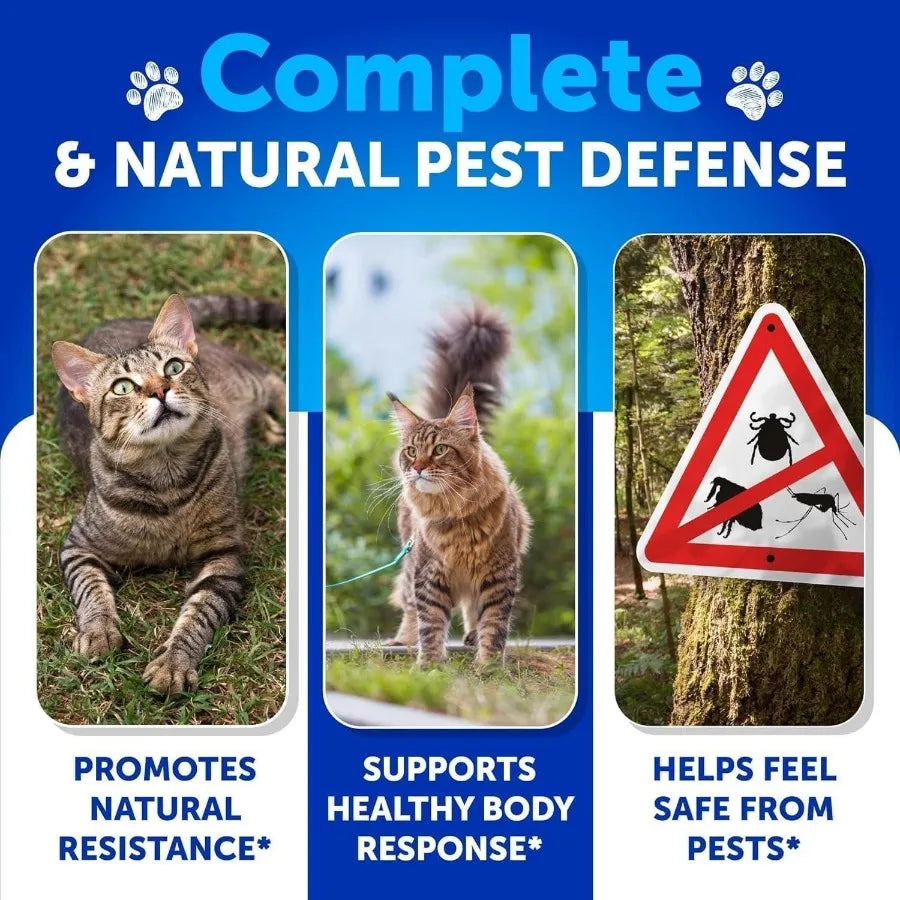 Natural Flea & Tick Prevention Supplement for Cats & Kittens – Daily Oral Chew with Vitamins