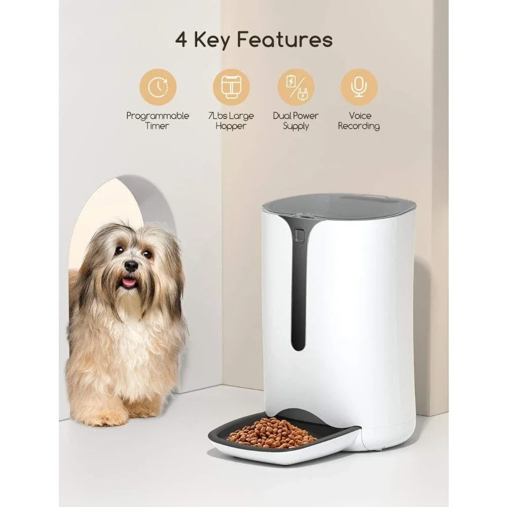Automatic Cat Feeder – Portion Control, Voice Recording & Programmable Timer for 4 Meals Daily