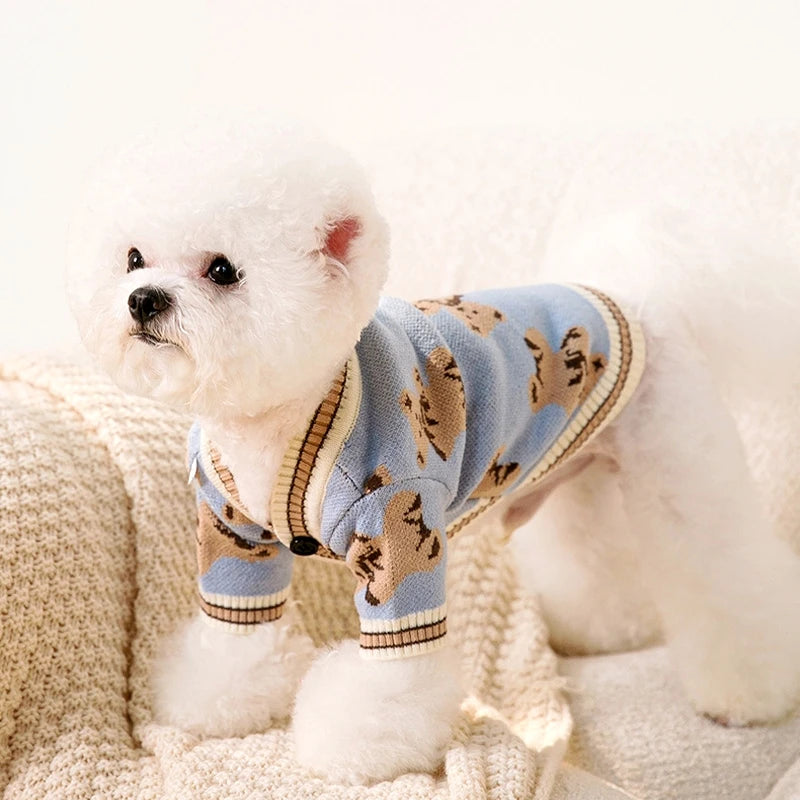 Luxury Striped Pet Cardigan Sweater – Warm Knit Outfit for Small Dogs & Cats (Chihuahua, Bichon Frise, Puppies & Kittens)
