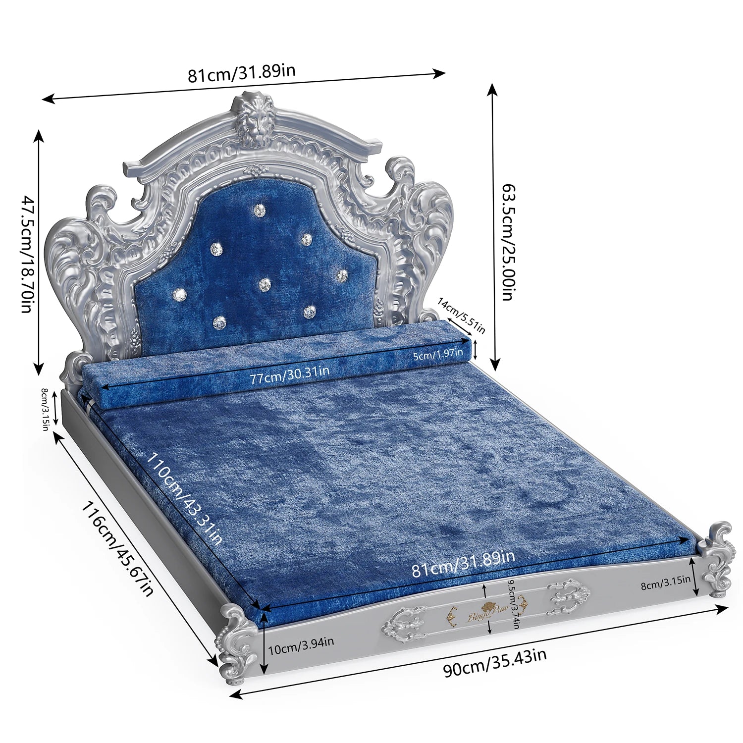 XXLarge Luxury Pet Bed with Headboard – Dutch Velvet & High Elastic Foam