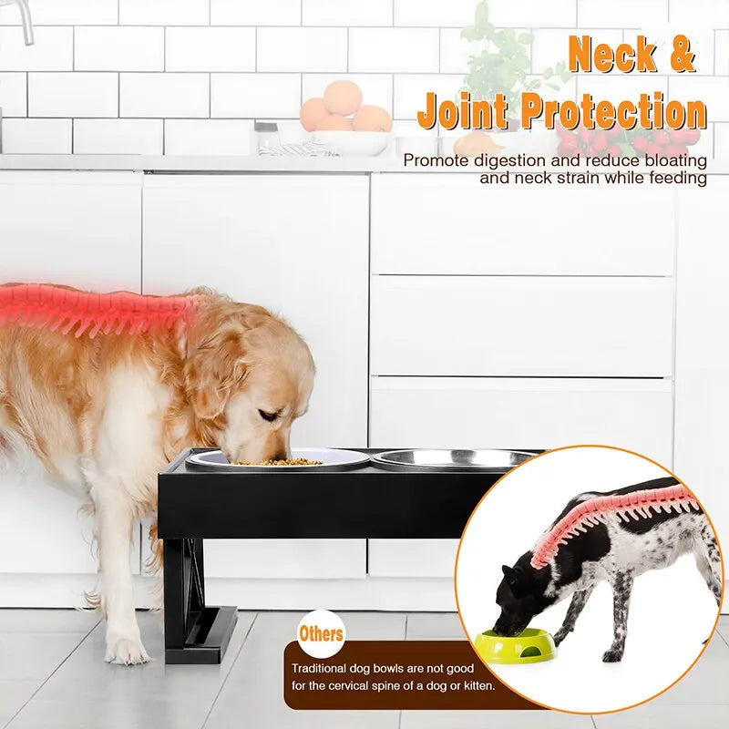 Double Elevated Dog Bowl Stand – 3 Heights Adjustable Slow Feeder for Medium & Large Dogs