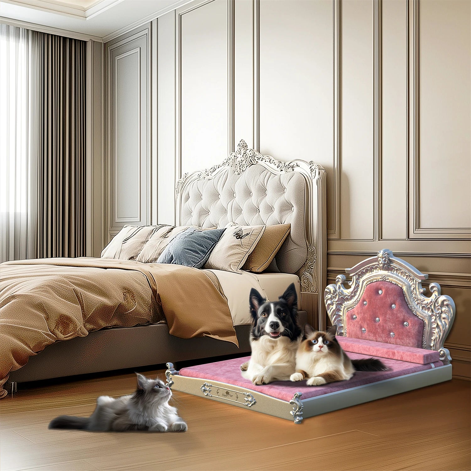 XXLarge Luxury Pet Bed with Headboard – Dutch Velvet & High Elastic Foam