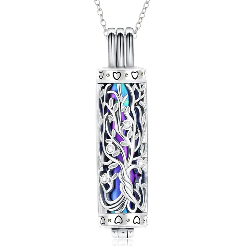 Tree of Life Cylinder Cremation Necklace – Memorial Ash Pendant for Men & Women