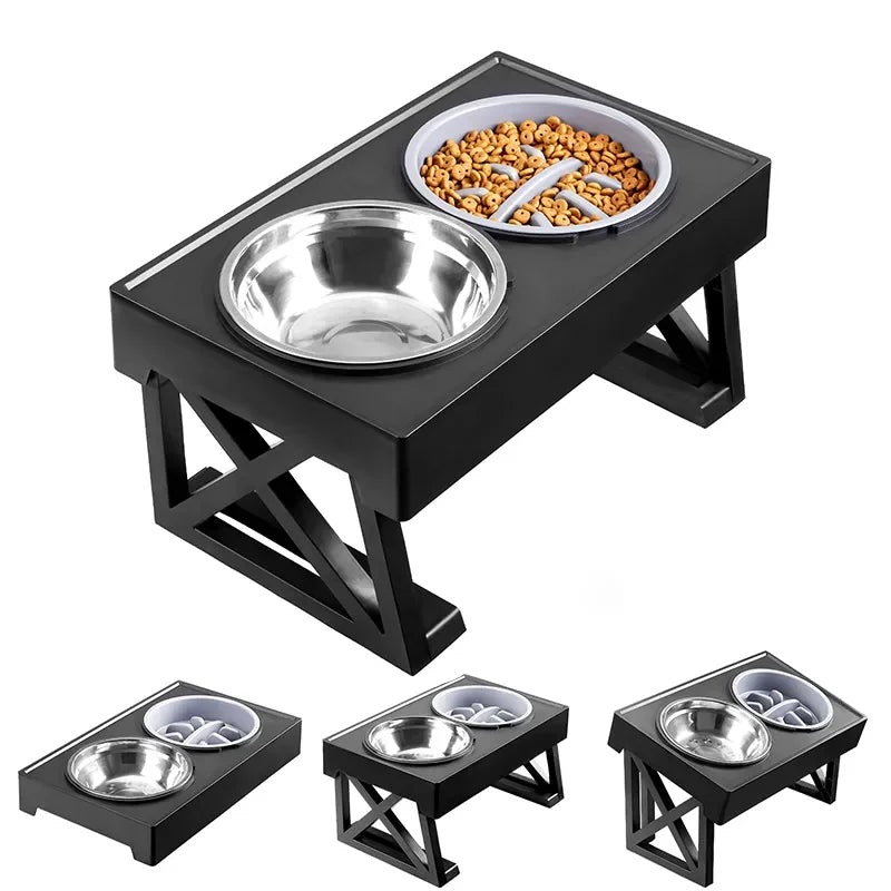 Double Elevated Dog Bowl Stand – 3 Heights Adjustable Slow Feeder for Medium & Large Dogs