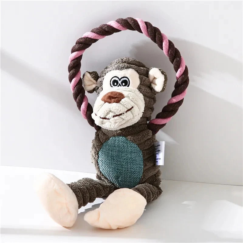 Dog Plush Squeaky Animal Toys – Bite-Resistant Chew Toys for Interactive Play & Dental Health (Lion, Elephant, Monkey)