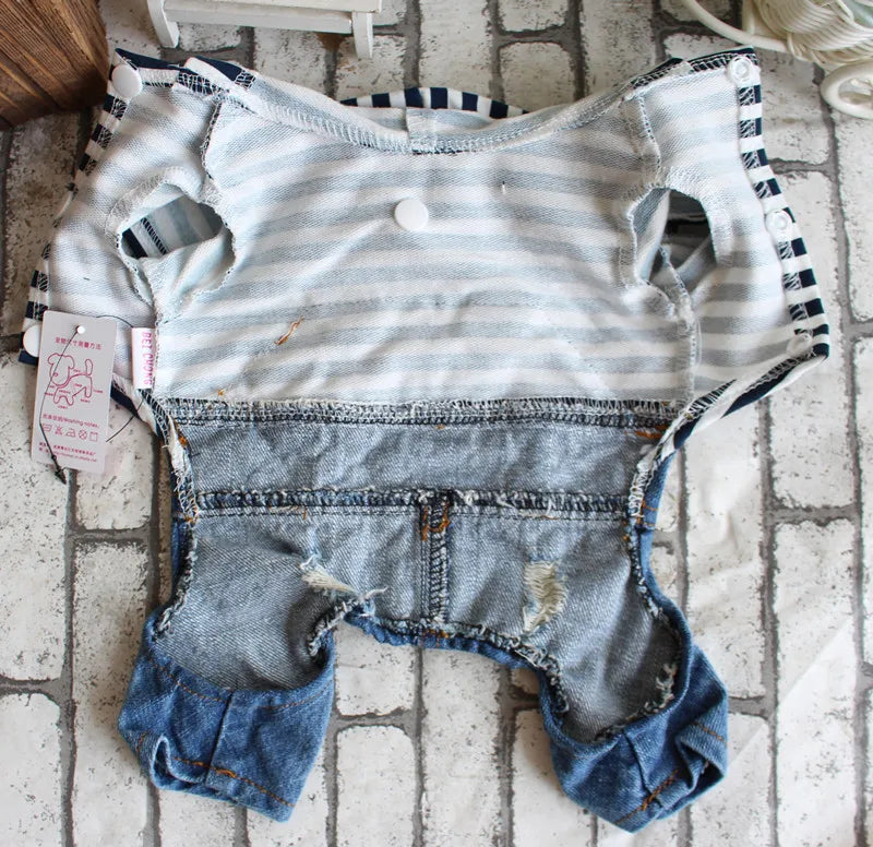 Pet Denim Jumpsuit – Dog Jeans Hoodie Jacket for Small & Medium Dogs, Vintage Blue Vest