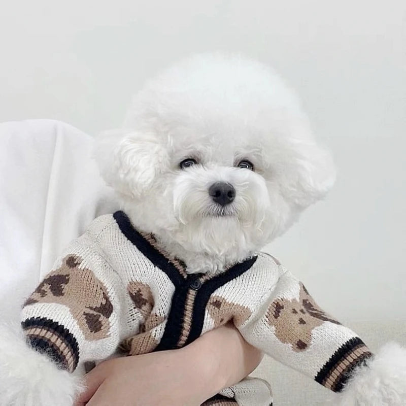 Luxury Striped Pet Cardigan Sweater – Warm Knit Outfit for Small Dogs & Cats (Chihuahua, Bichon Frise, Puppies & Kittens)