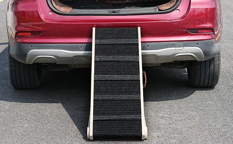 Adjustable Wooden Pet Ramp – 40" Long Dog & Cat Ramp with Non-Slip Carpet Surface and Anti-Skid Foot Pads