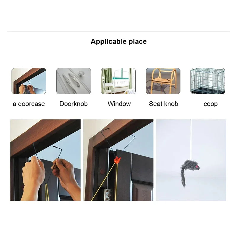 Hanging Simulation Mouse Cat Toy – Retractable Door Teaser with Scratch Rope