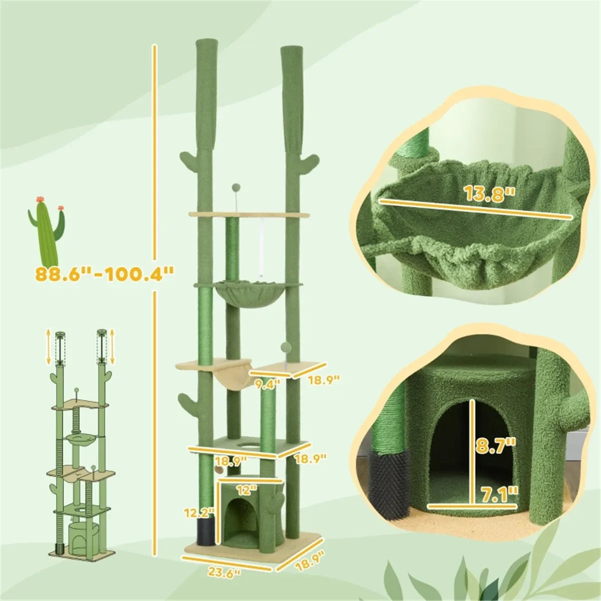 Sturdy Cat Tree with Anti-Tip Kit – Scratching Posts & Grooming Features