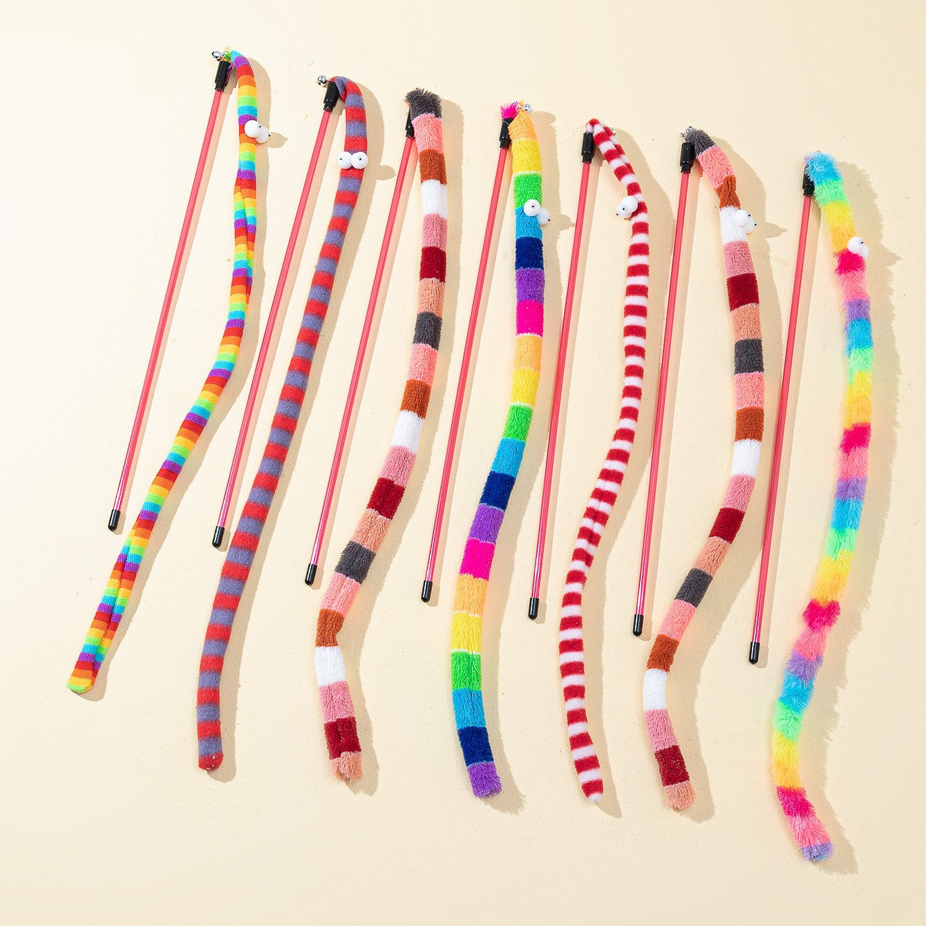 Caterpillar Cat Teaser Wand – Colorful Feather Toy for Interactive Play