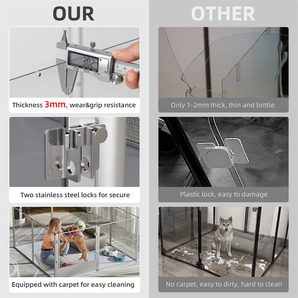 Extra-Large Acrylic Dog Playpen – Transparent Pet Enclosure with Waterproof Whelping Pad for Dogs, Bunnies, Ferrets & Small Animals