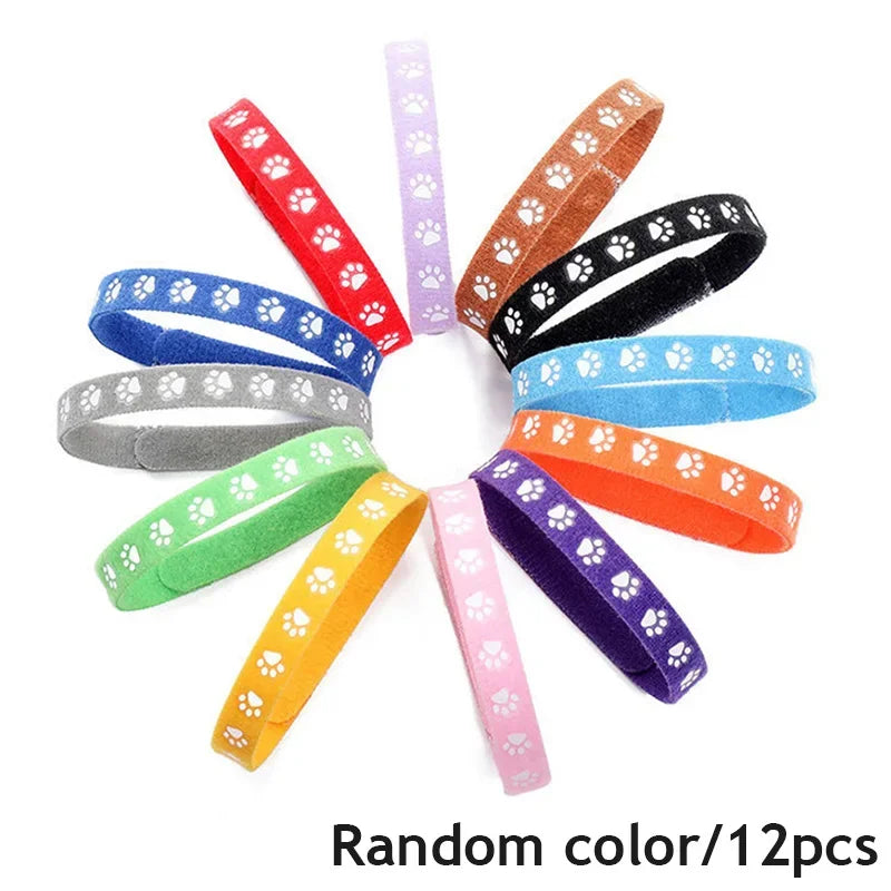 6/12PCS Newborn Puppy & Kitten Identification Collars – Adjustable Footprint Pattern Whelping Collars for Pet Classification